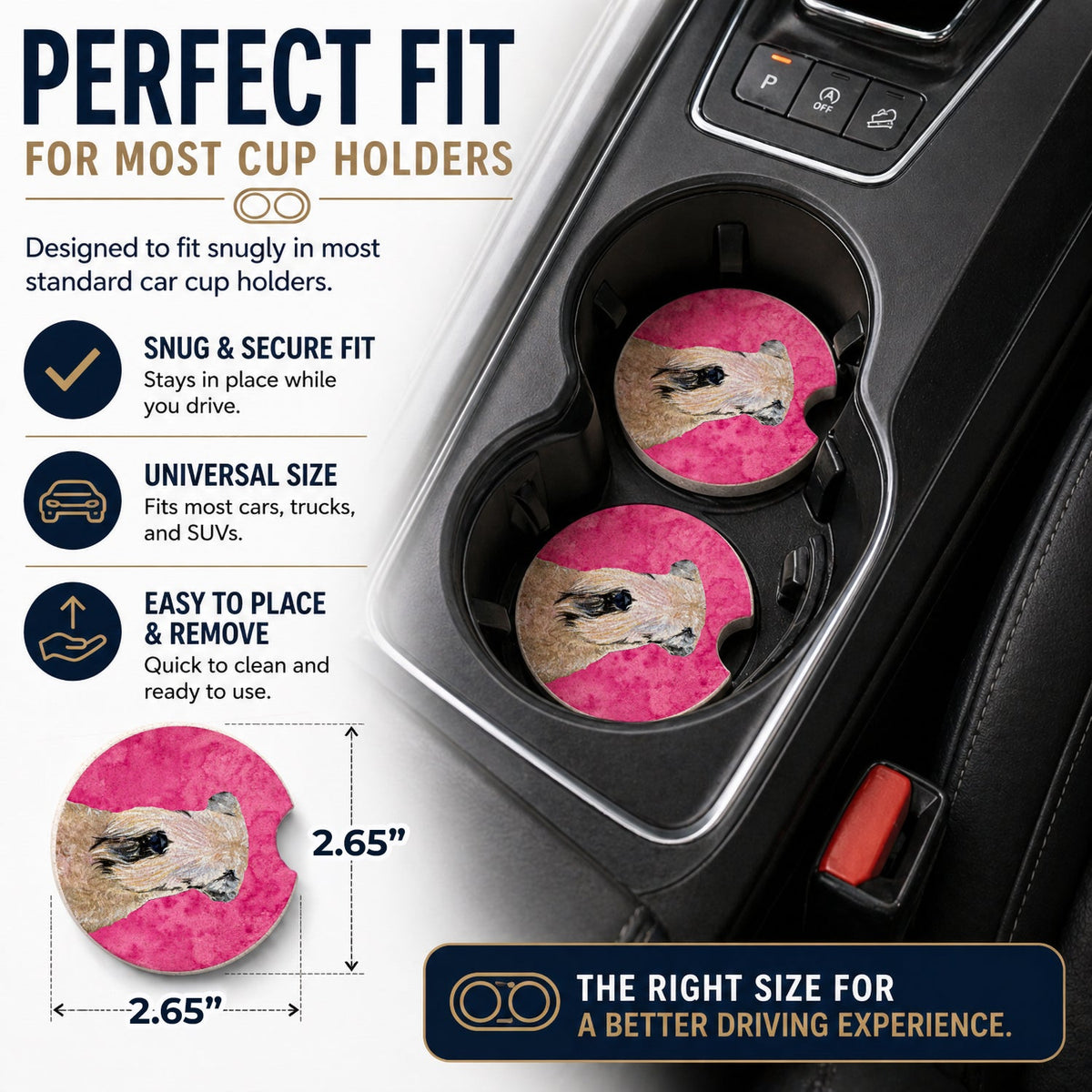 Pink Soft Coated Wheaten Terrier Set of 2 Cup Holder Car Coasters Absorbent Round Sandstone Coasters Gifts for Men or Women, 2.5, Multicolor