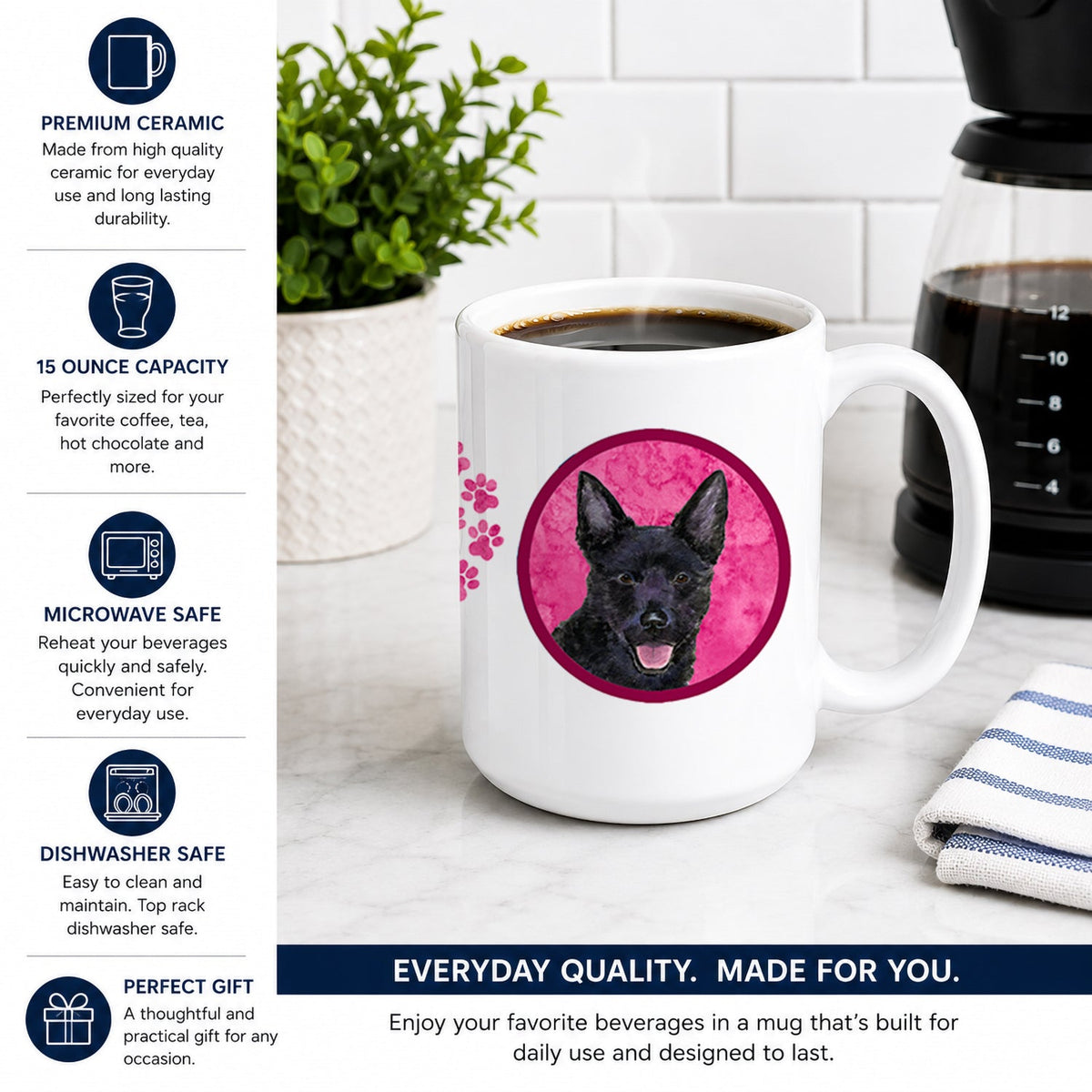 Pink Australian Kelpie Ceramic Coffee Mug 15 oz Decorative Large C Handle Mug Cup for Tea, Cocoa Hot Chocolate