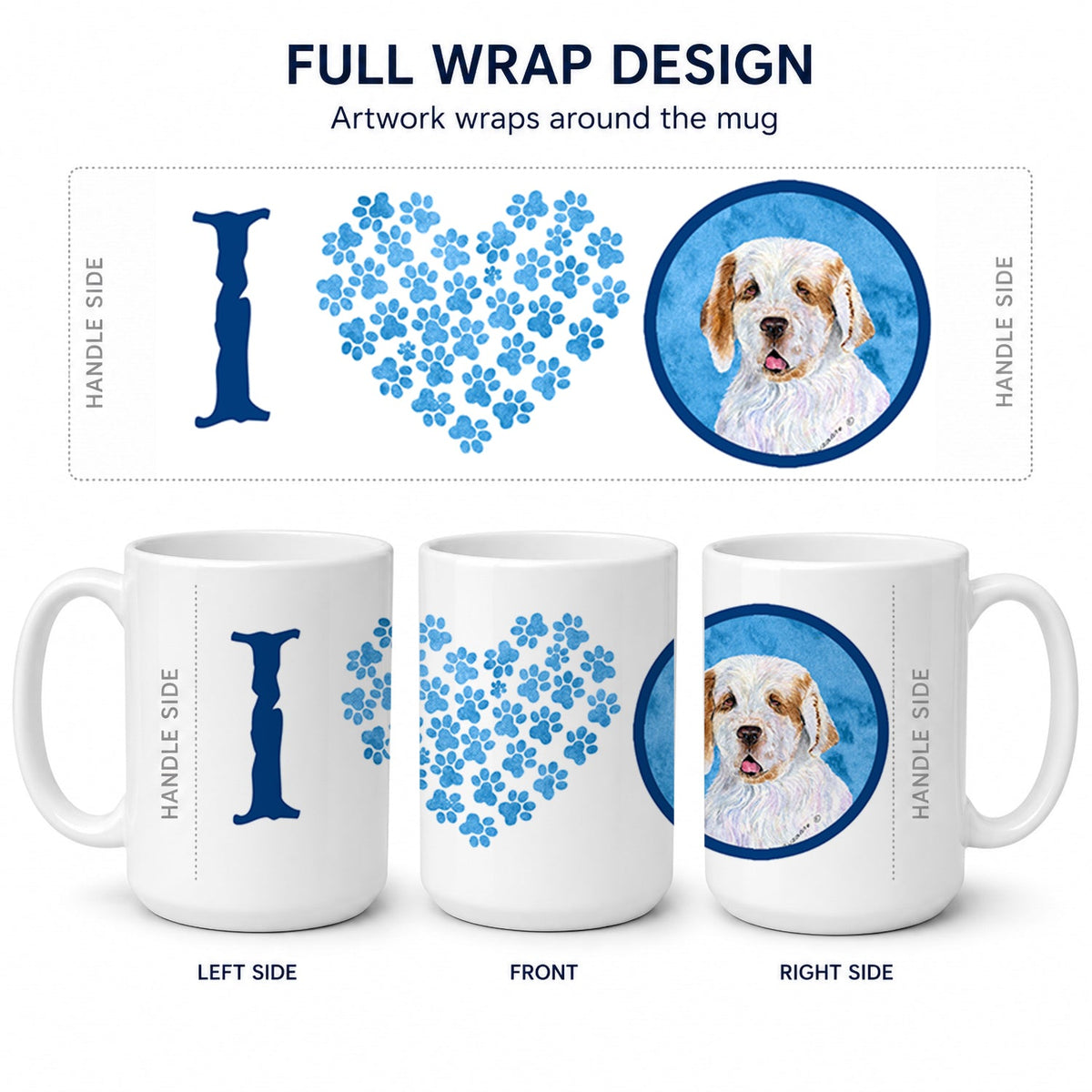 Blue Clumber Spaniel Ceramic Coffee Mug 15 oz Decorative Large C Handle Mug Cup for Tea, Cocoa Hot Chocolate