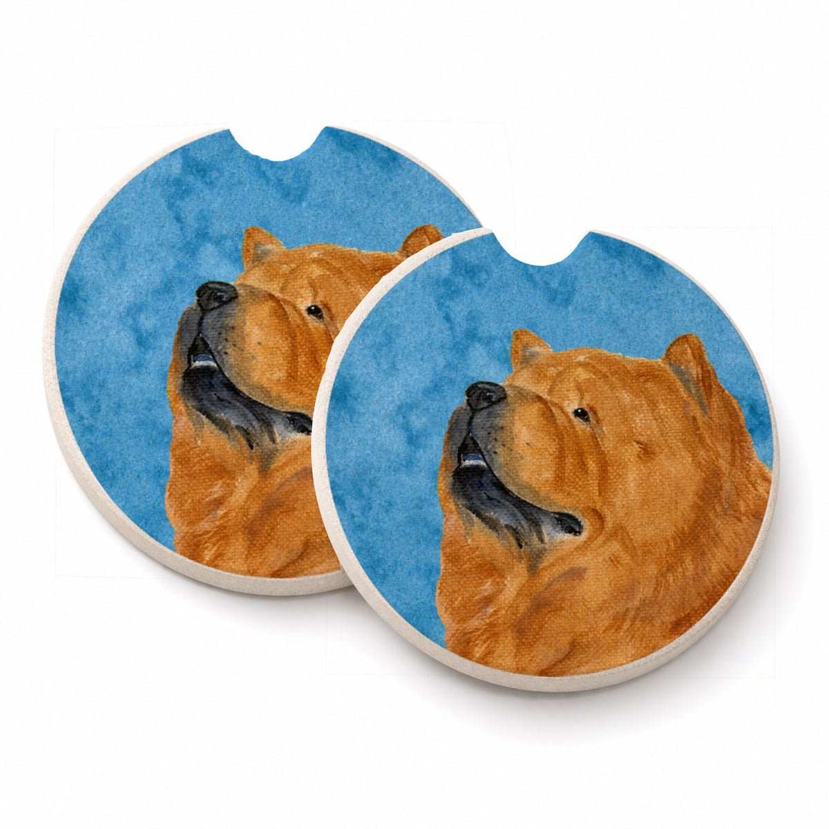 Blue Chow Chow Set of 2 Cup Holder Car Coasters Absorbent Round Sandstone Coasters Gifts for Men or Women, 2.5, Multicolor