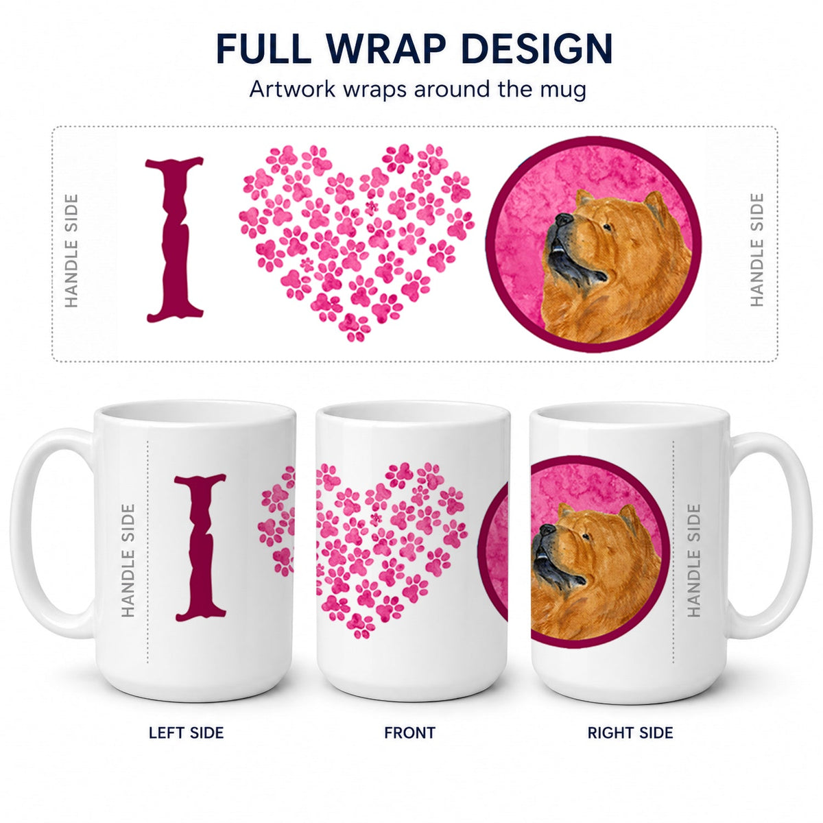 Pink Chow Chow Ceramic Coffee Mug 15 oz Decorative Large C Handle Mug Cup for Tea, Cocoa Hot Chocolate