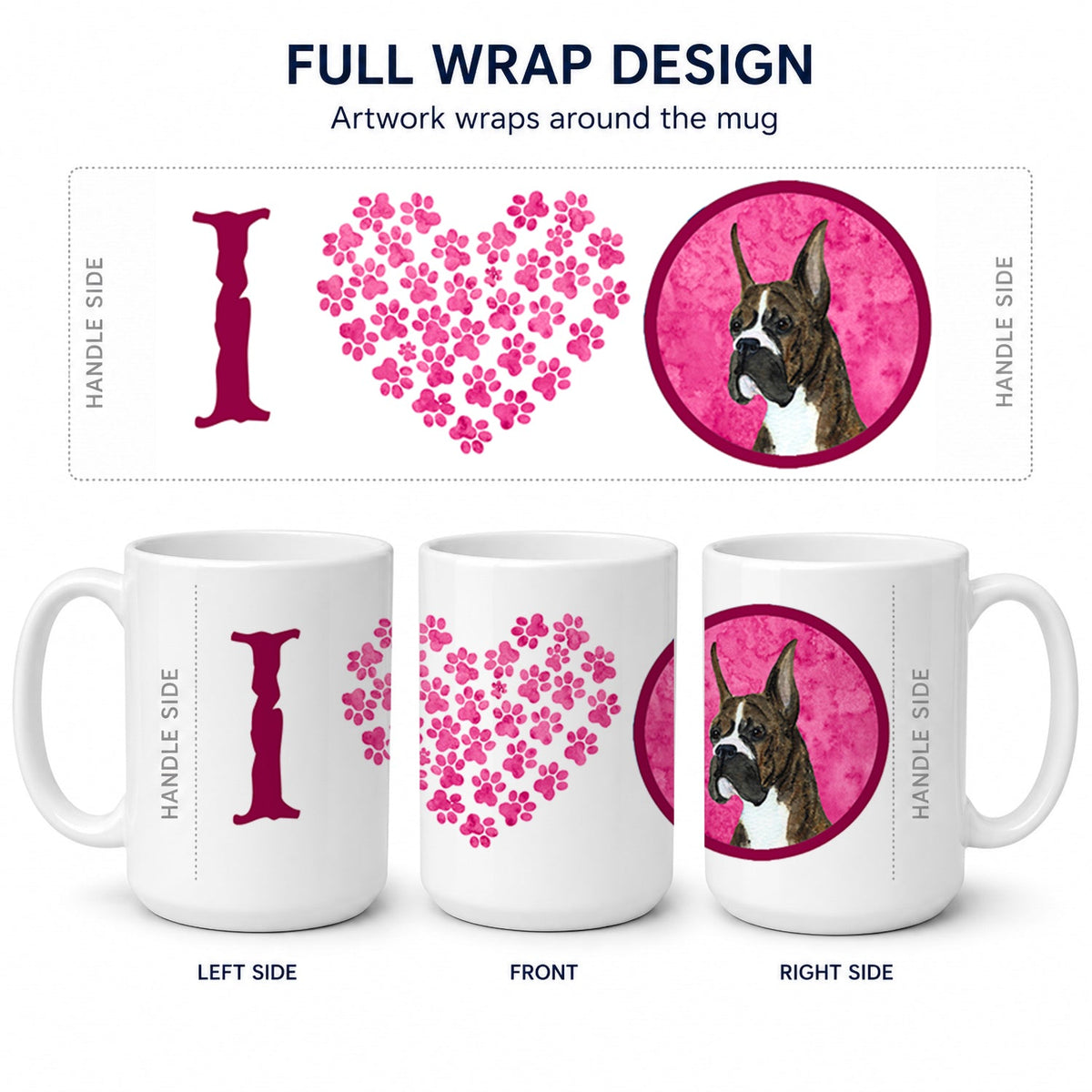 Pink Brindle Cropped Eared Boxer Ceramic Coffee Mug 15 oz Decorative Large C Handle Mug Cup for Tea, Cocoa Hot Chocolate