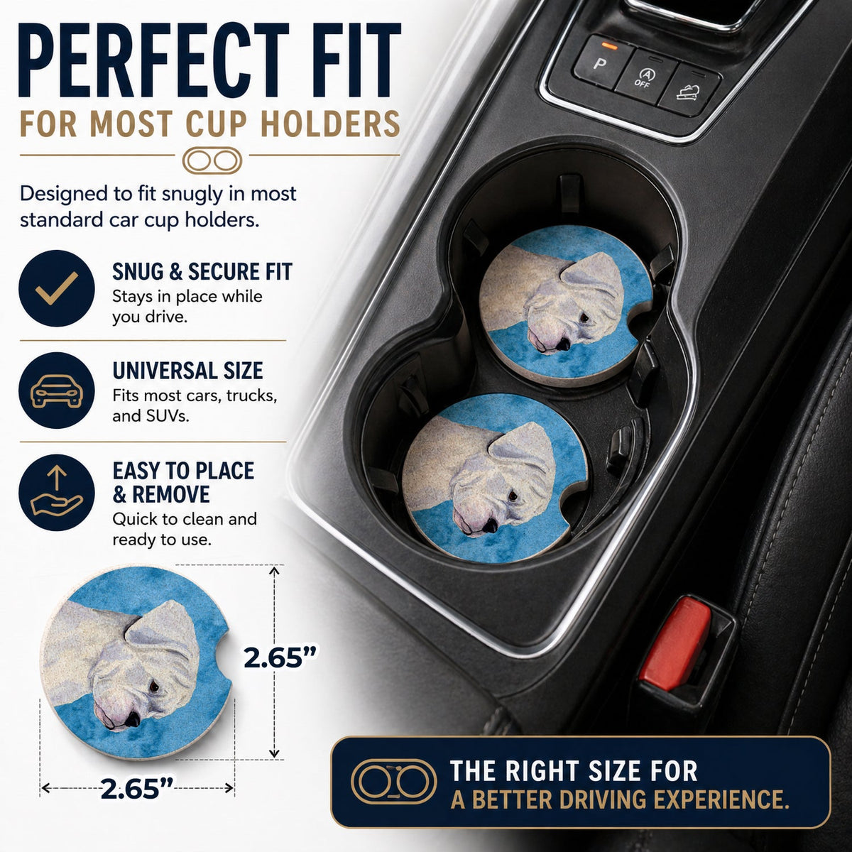 Blue White Natural Eared Boxer Set of 2 Cup Holder Car Coasters Absorbent Round Sandstone Coasters Gifts for Men or Women, 2.5, Multicolor