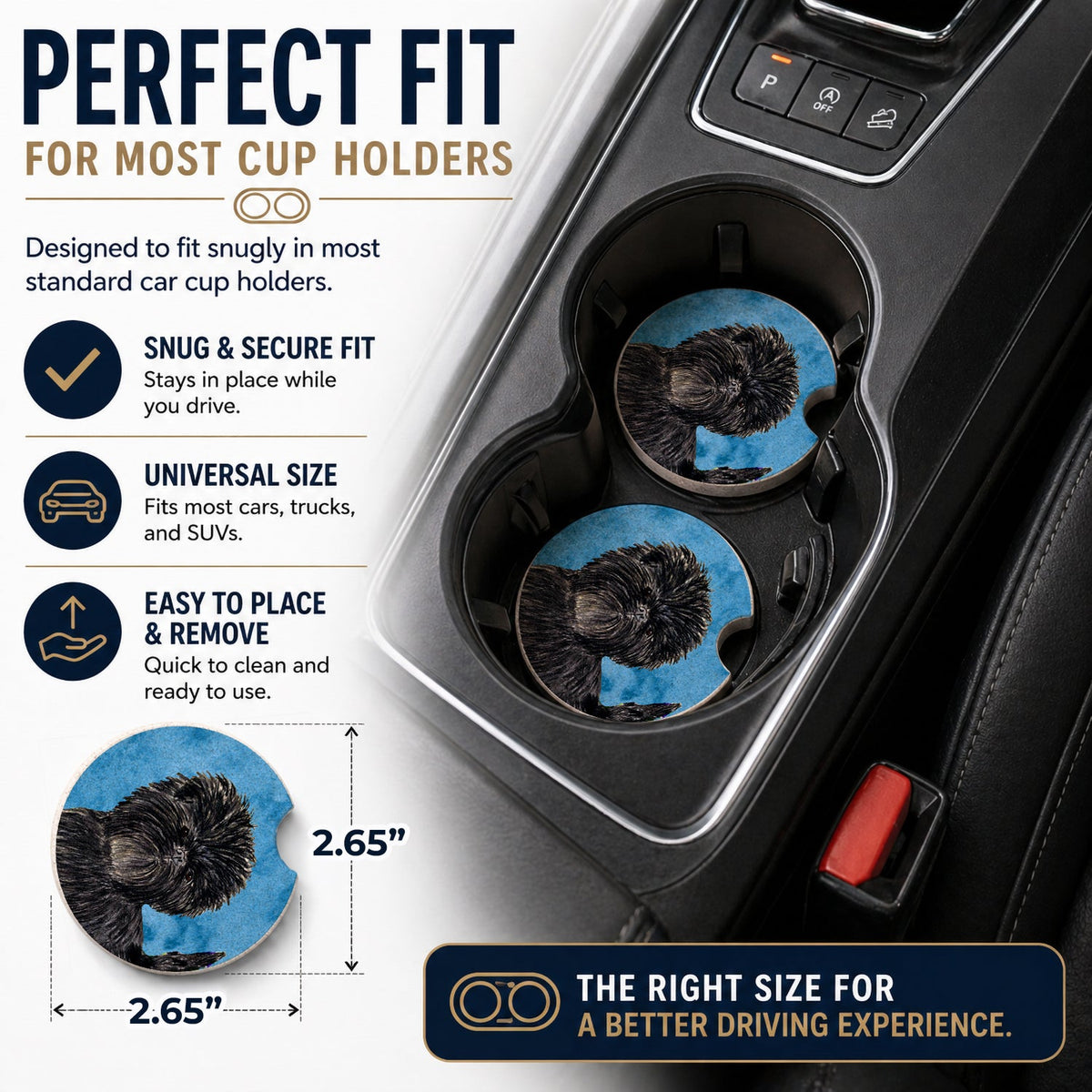Blue Affenpinscher Set of 2 Cup Holder Car Coasters Absorbent Round Sandstone Coasters Gifts for Men or Women, 2.5, Multicolor