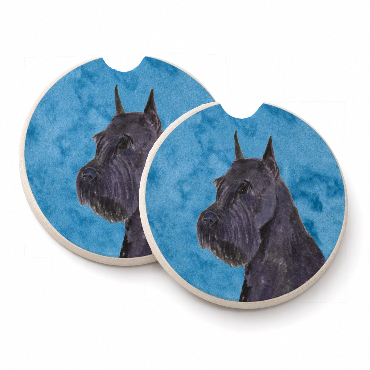 Blue Schnauzer Set of 2 Cup Holder Car Coasters Absorbent Round Sandstone Coasters Gifts for Men or Women, 2.5, Multicolor