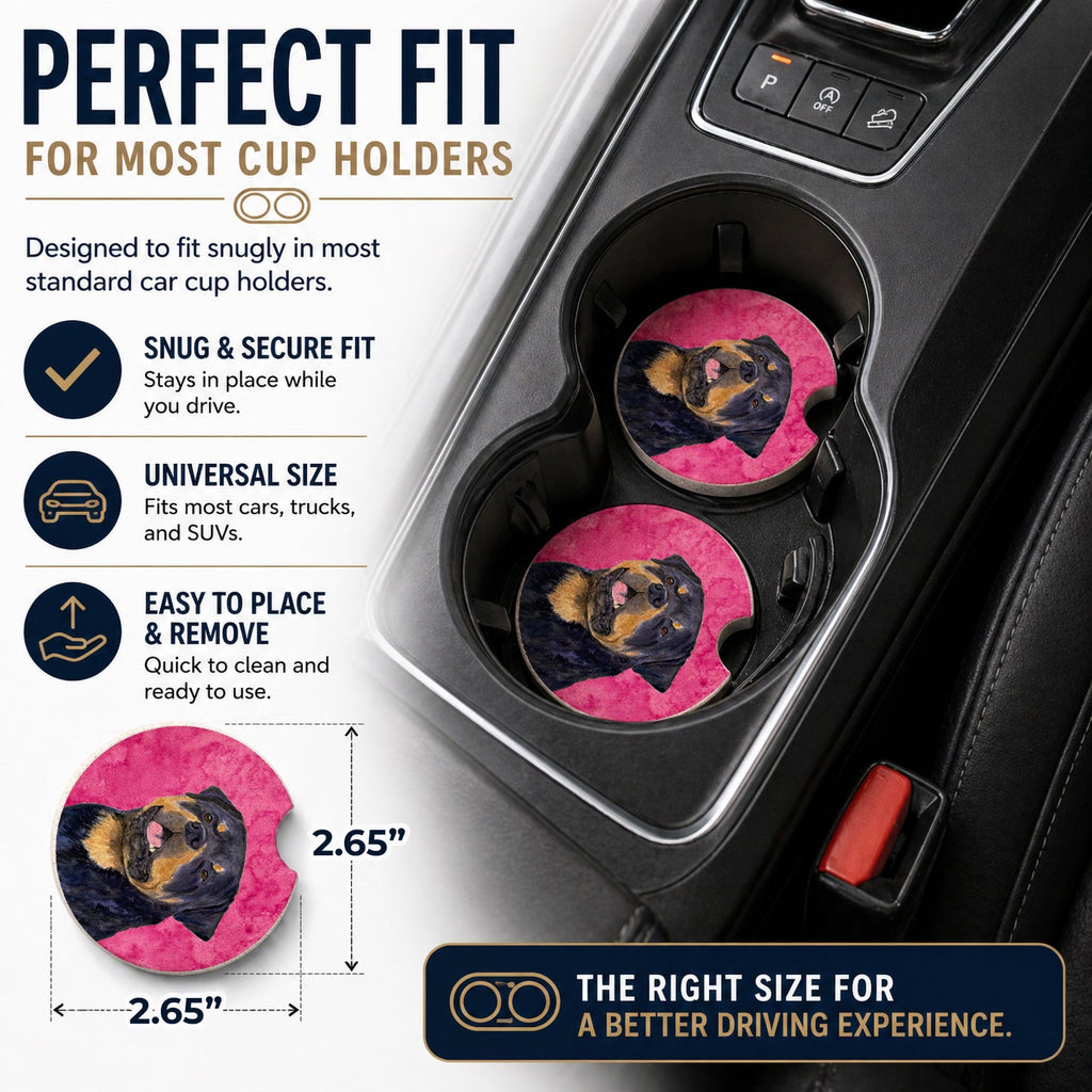 Pink Rottweiler Set of 2 Cup Holder Car Coasters Absorbent Round Sandstone Coasters Gifts for Men or Women, 2.5, Multicolor