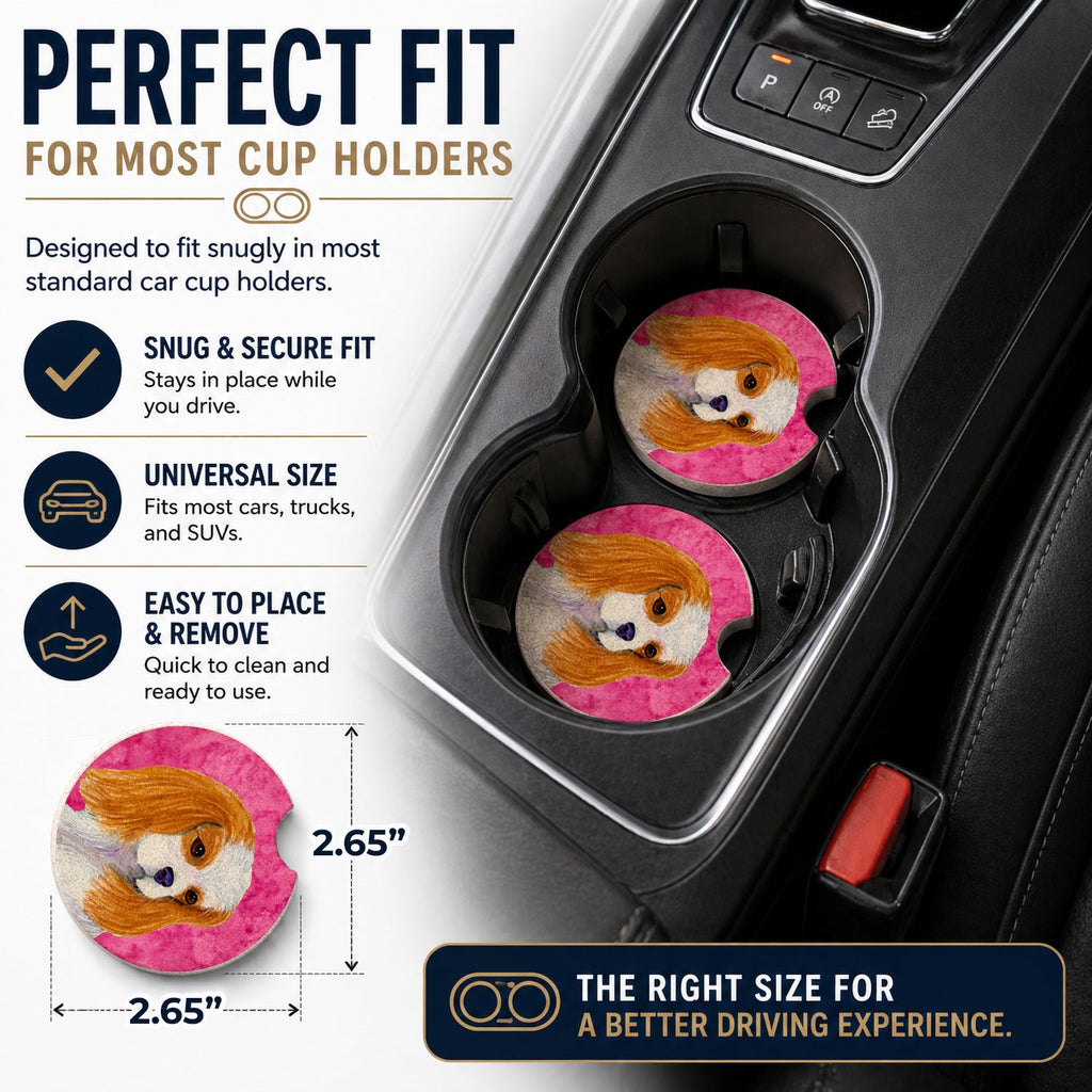 Pink Cavalier Spaniel Set of 2 Cup Holder Car Coasters Absorbent Round Sandstone Coasters Gifts for Men or Women, 2.5, Multicolor