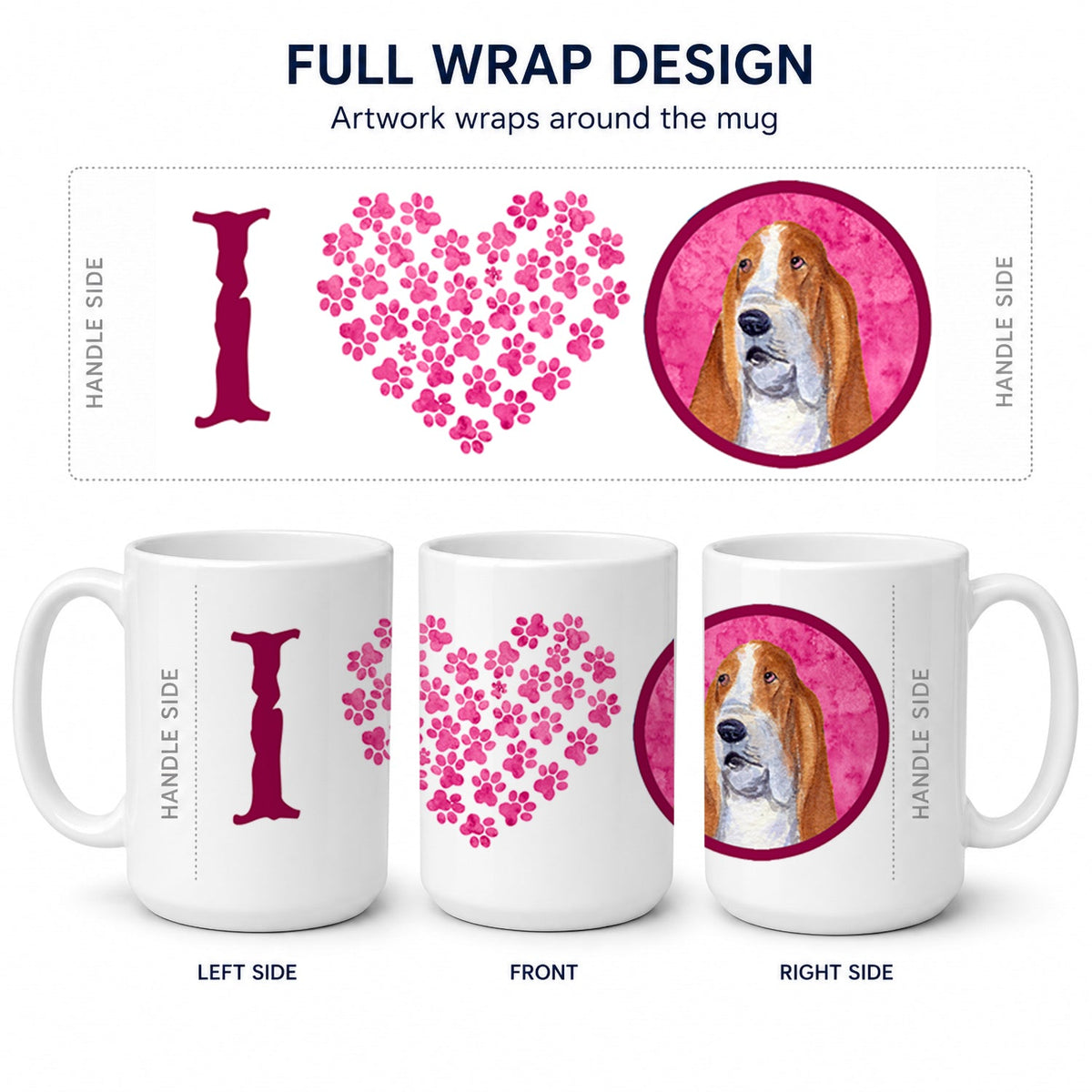 Pink Basset Hound Ceramic Coffee Mug 15 oz Decorative Large C Handle Mug Cup for Tea, Cocoa Hot Chocolate