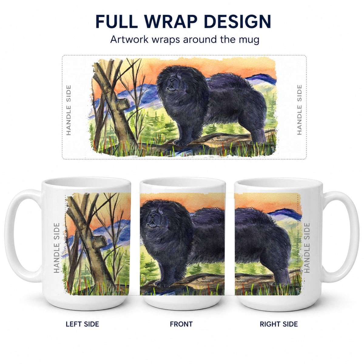 Chow Chow Ceramic Coffee Mug 15 oz Decorative Large C Handle Mug Cup for Tea, Cocoa Hot Chocolate