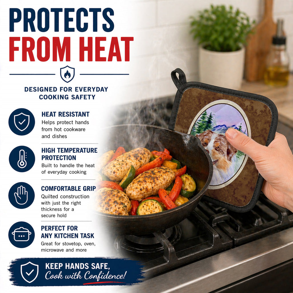 Australian Shepherd Pot Holder Set of 2 Heat Resistant Quilted Hot Pads 7.5 x 7.5 Inch, Insulated Kitchen Trivets for Cooking & Baking