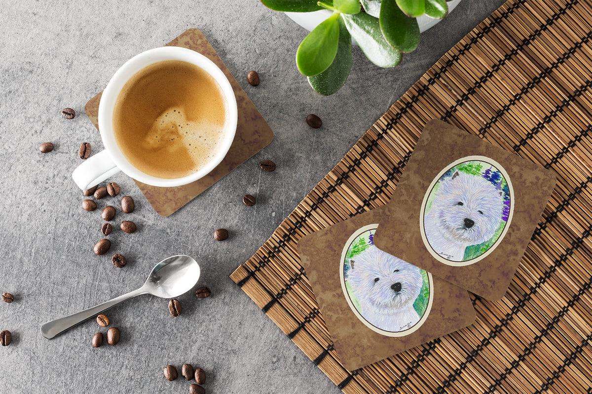 Westie Foam Coasters Set of 4 Cup Coasters for Indoor Outdoor, Tabletop Protection, Anti Slip, Mouse pad Material