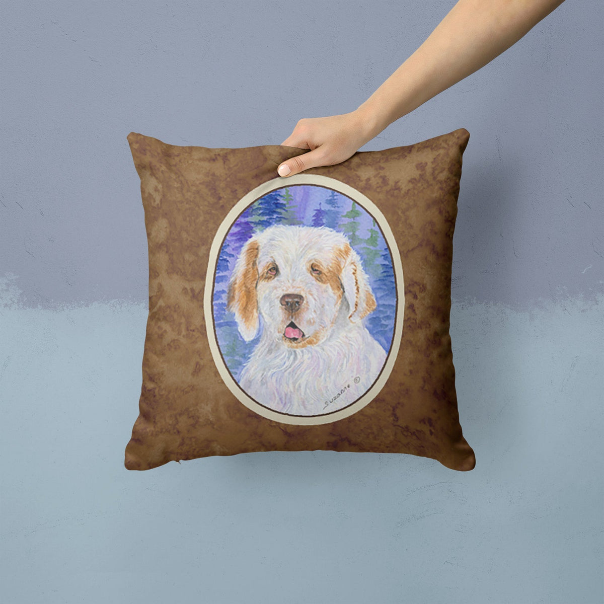 Clumber Spaniel Decorative Throw Pillow 14x14 Indoor Outdoor Accent Cushion, Fabric Cover with Insert for Sofa, Bed, Porch & Living Room