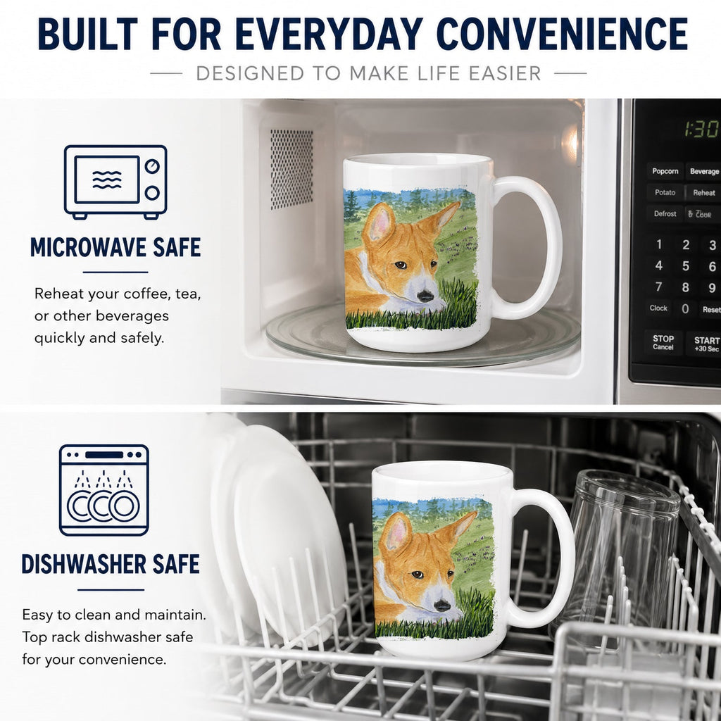 Basenji Ceramic Coffee Mug 15 oz Decorative Large C Handle Mug Cup for Tea, Cocoa Hot Chocolate