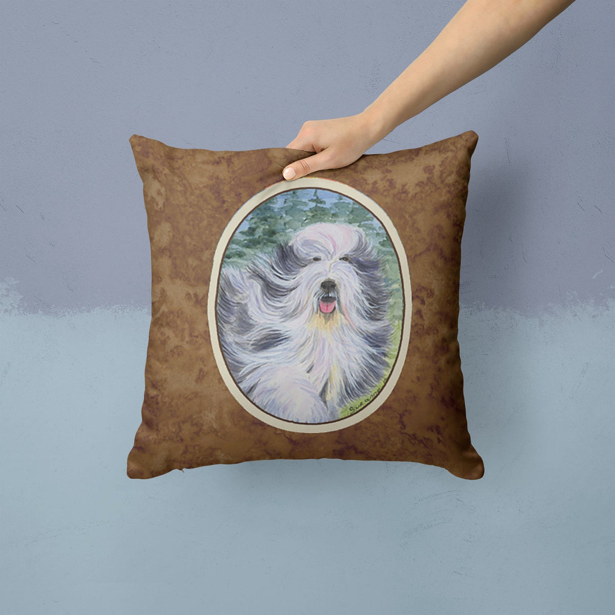 Bearded Collie Decorative Throw Pillow 14x14 Indoor Outdoor Accent Cushion, Fabric Cover with Insert for Sofa, Bed, Porch & Living Room