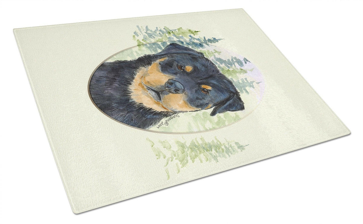 Rottweiler Cutting Board Tempered Glass Kitchen Cutting Surface, Heat Resistant Chopping, Non-Slip Feet, Food Prep & Serving