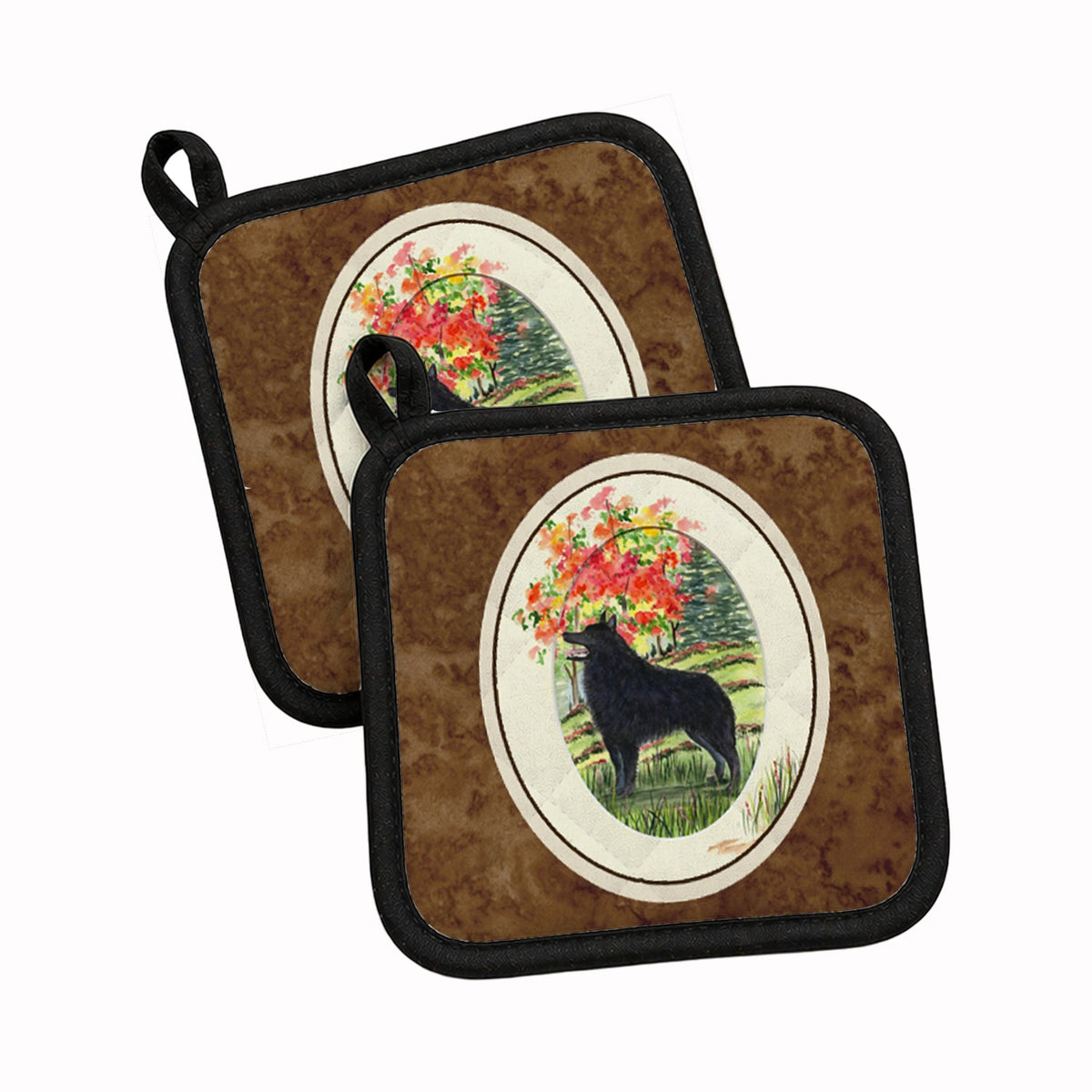 Schipperke Pot Holder Set of 2 Heat Resistant Quilted Hot Pads 7.5 x 7.5 Inch, Insulated Kitchen Trivets for Cooking & Baking