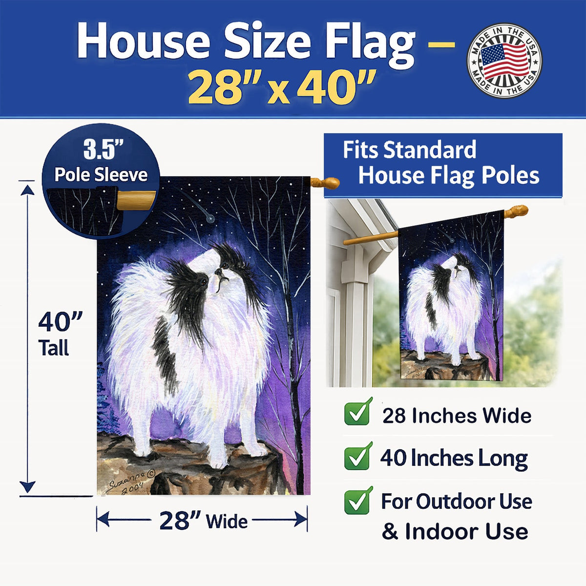 Japanese Chin House Flag 28x40 Porch Sleeve Pole Decorative Outside Yard Banner Artwork Wall Hanging, Polyester