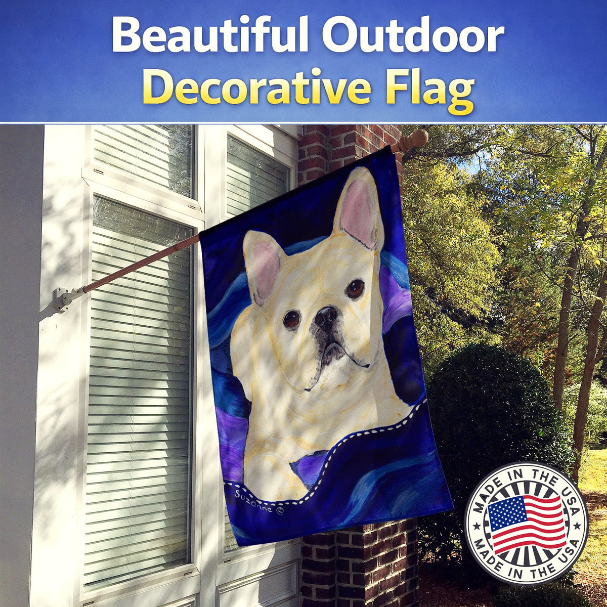 French Bulldog House Flag 28x40 Porch Sleeve Pole Decorative Outside Yard Banner Artwork Wall Hanging, Polyester