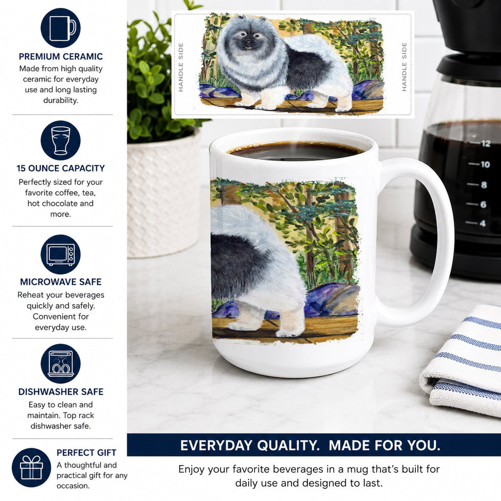 Keeshond Ceramic Coffee Mug 15 oz Decorative Large C Handle Mug Cup for Tea, Cocoa Hot Chocolate