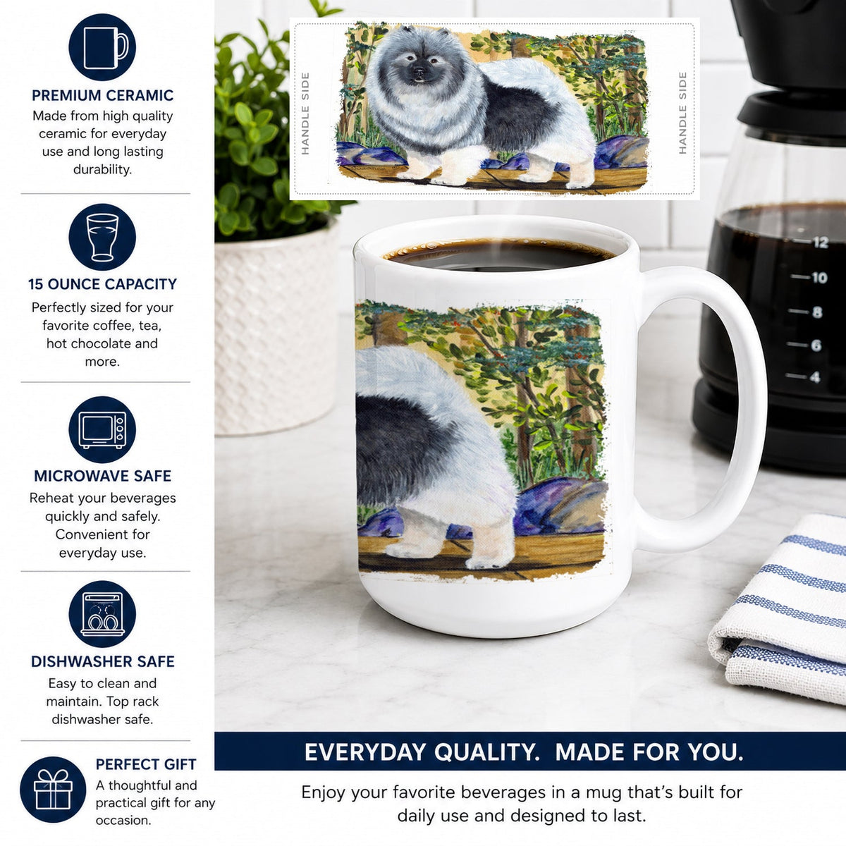 Keeshond Ceramic Coffee Mug 15 oz Decorative Large C Handle Mug Cup for Tea, Cocoa Hot Chocolate