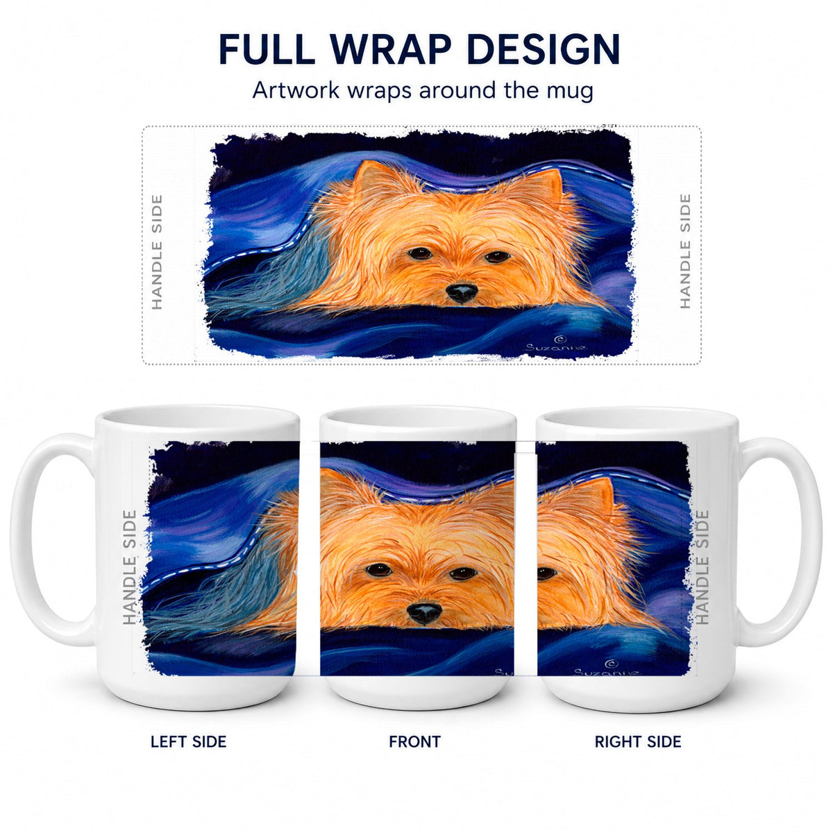 Yorkie Ceramic Coffee Mug 15 oz Decorative Large C Handle Mug Cup for Tea, Cocoa Hot Chocolate