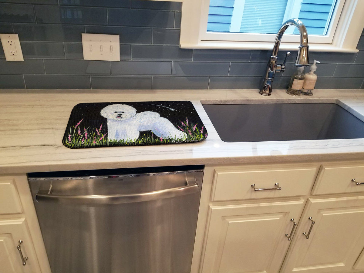 Bichon Frise Dish Drying Mat Absorbent Dish Drying Mat Pad for Kitchen Counter Dish Drainer Mat for Countertop, 14 x 21", Multicolor