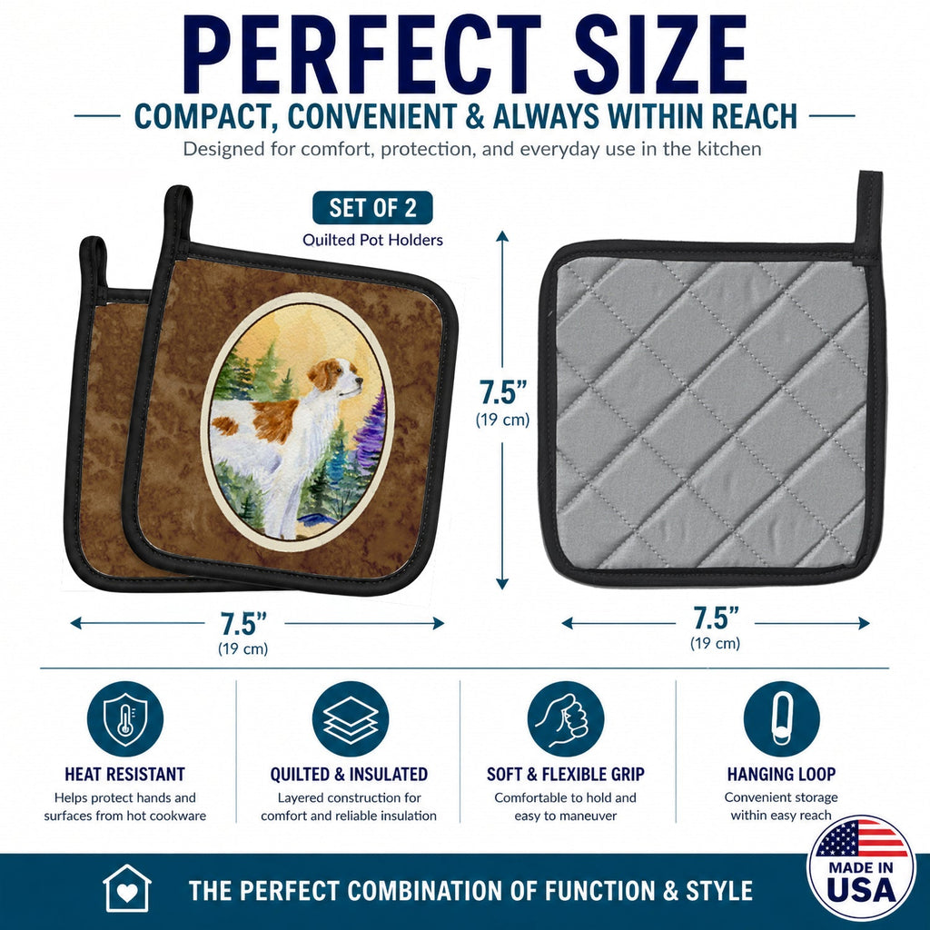 Setter Pot Holder Set of 2 Heat Resistant Quilted Hot Pads 7.5 x 7.5 Inch, Insulated Kitchen Trivets for Cooking & Baking