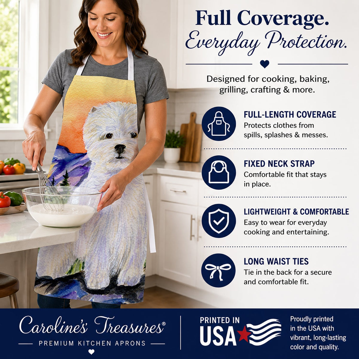 Westie Apron Cooking Kitchen Server Baking Crafts Gardening for Adult Women Men, Unisex, Large, Multicolor