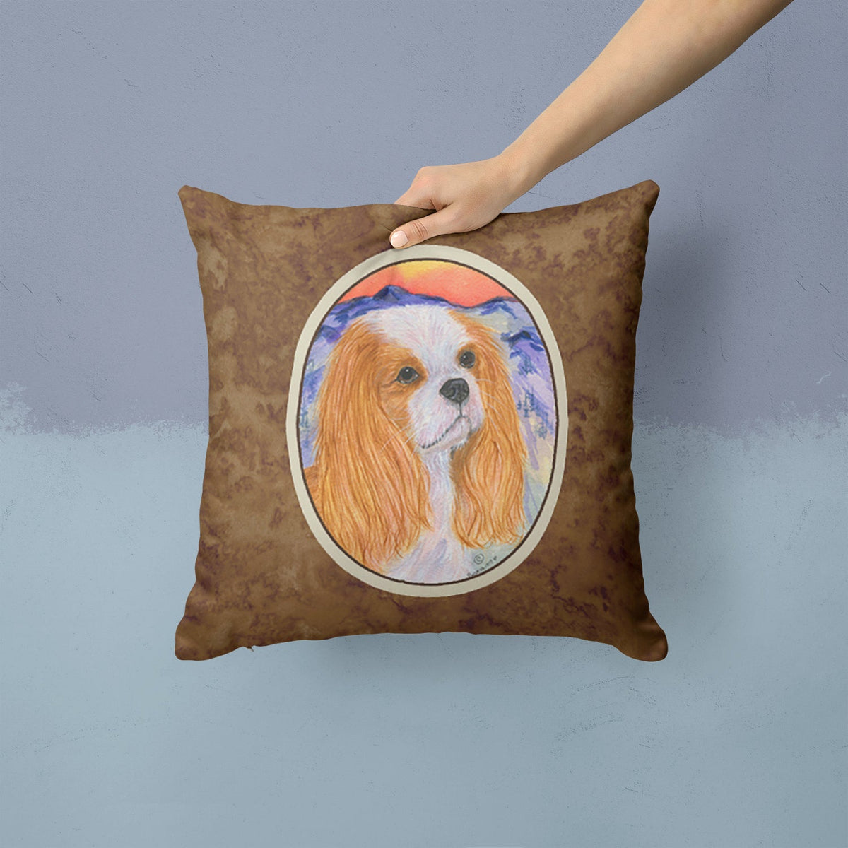 Cavalier Spaniel Decorative Throw Pillow 14x14 Indoor Outdoor Accent Cushion, Fabric Cover with Insert for Sofa, Bed, Porch & Living Room