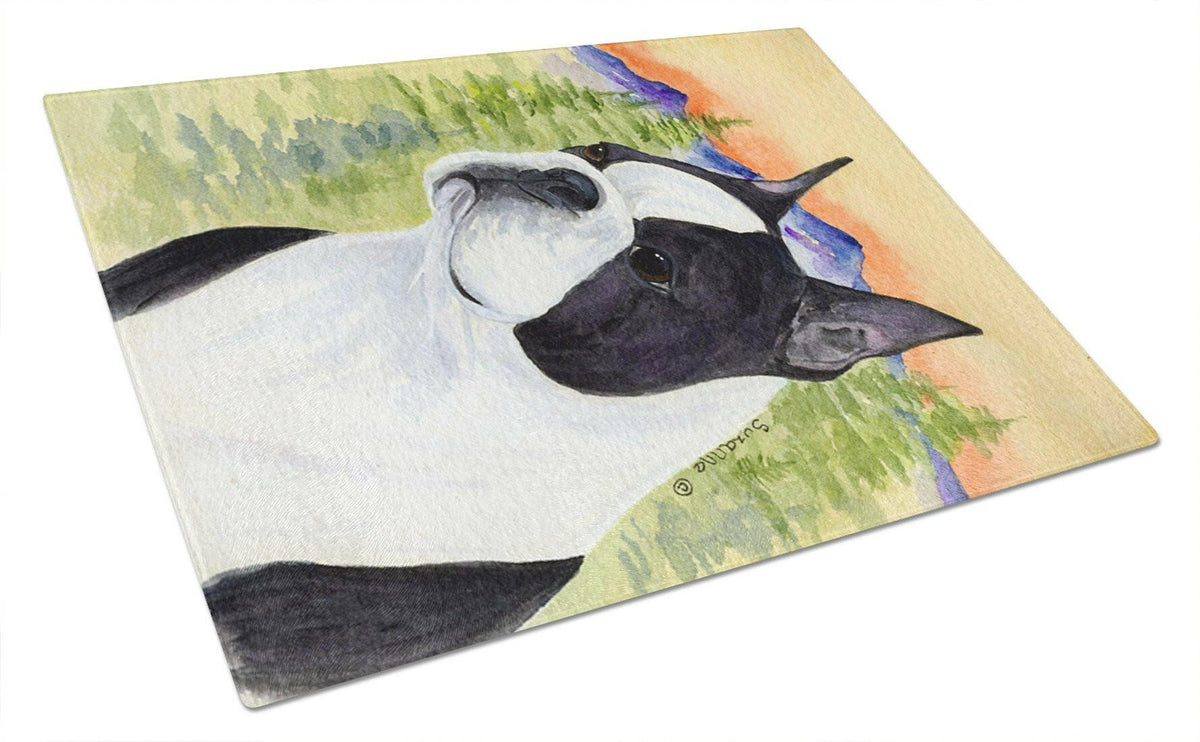 Boston Terrier Cutting Board Tempered Glass Kitchen Cutting Surface, Heat Resistant Chopping, Non-Slip Feet, Food Prep & Serving