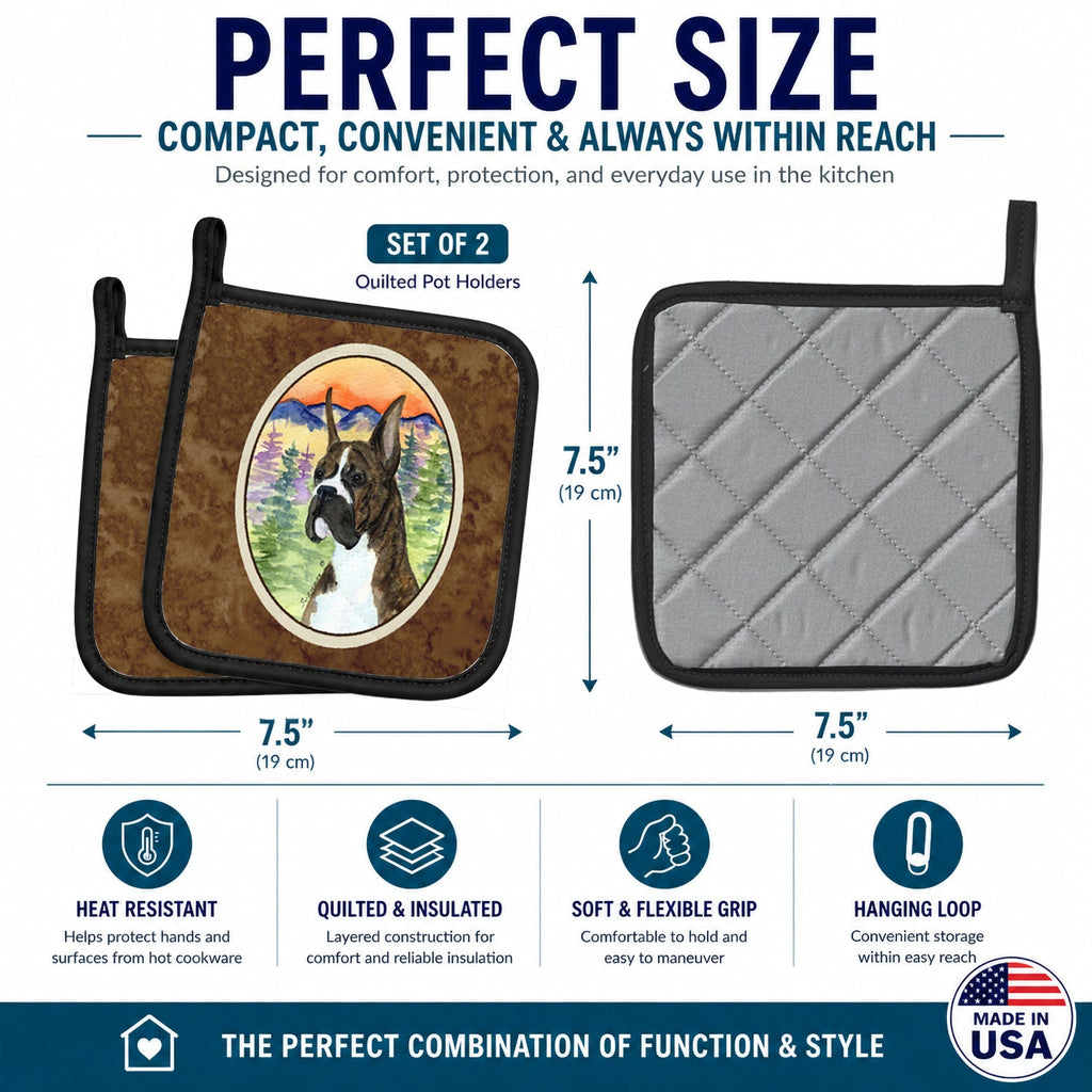 Boxer Pot Holder Set of 2 Heat Resistant Quilted Hot Pads 7.5 x 7.5 Inch, Insulated Kitchen Trivets for Cooking & Baking