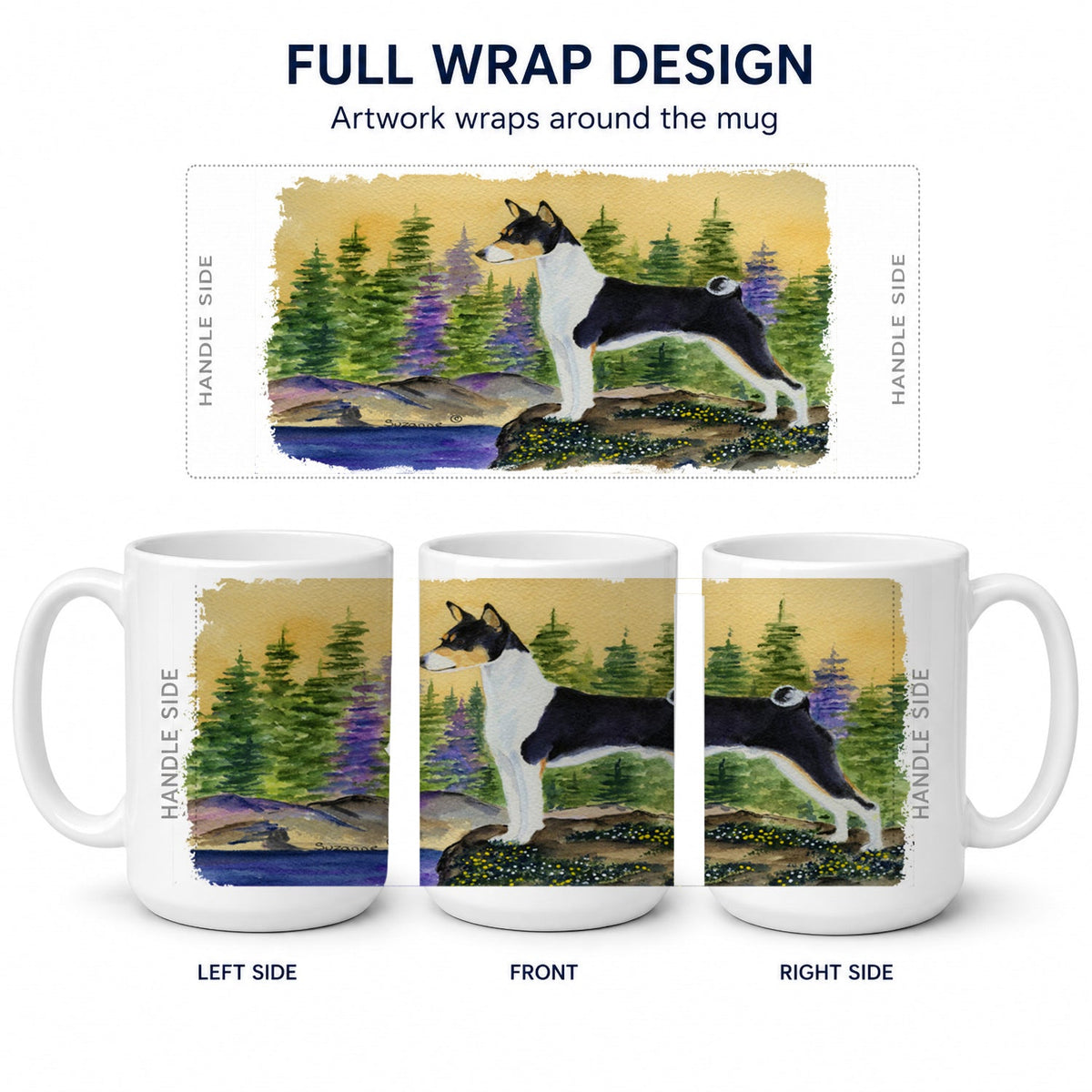 Basenji Ceramic Coffee Mug 15 oz Decorative Large C Handle Mug Cup for Tea, Cocoa Hot Chocolate