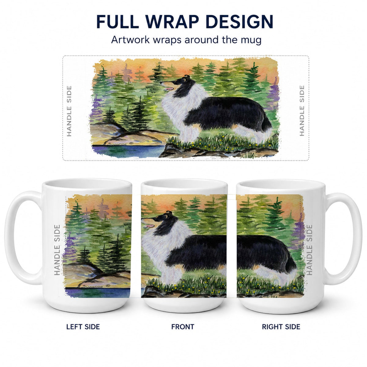 Collie Ceramic Coffee Mug 15 oz Decorative Large C Handle Mug Cup for Tea, Cocoa Hot Chocolate