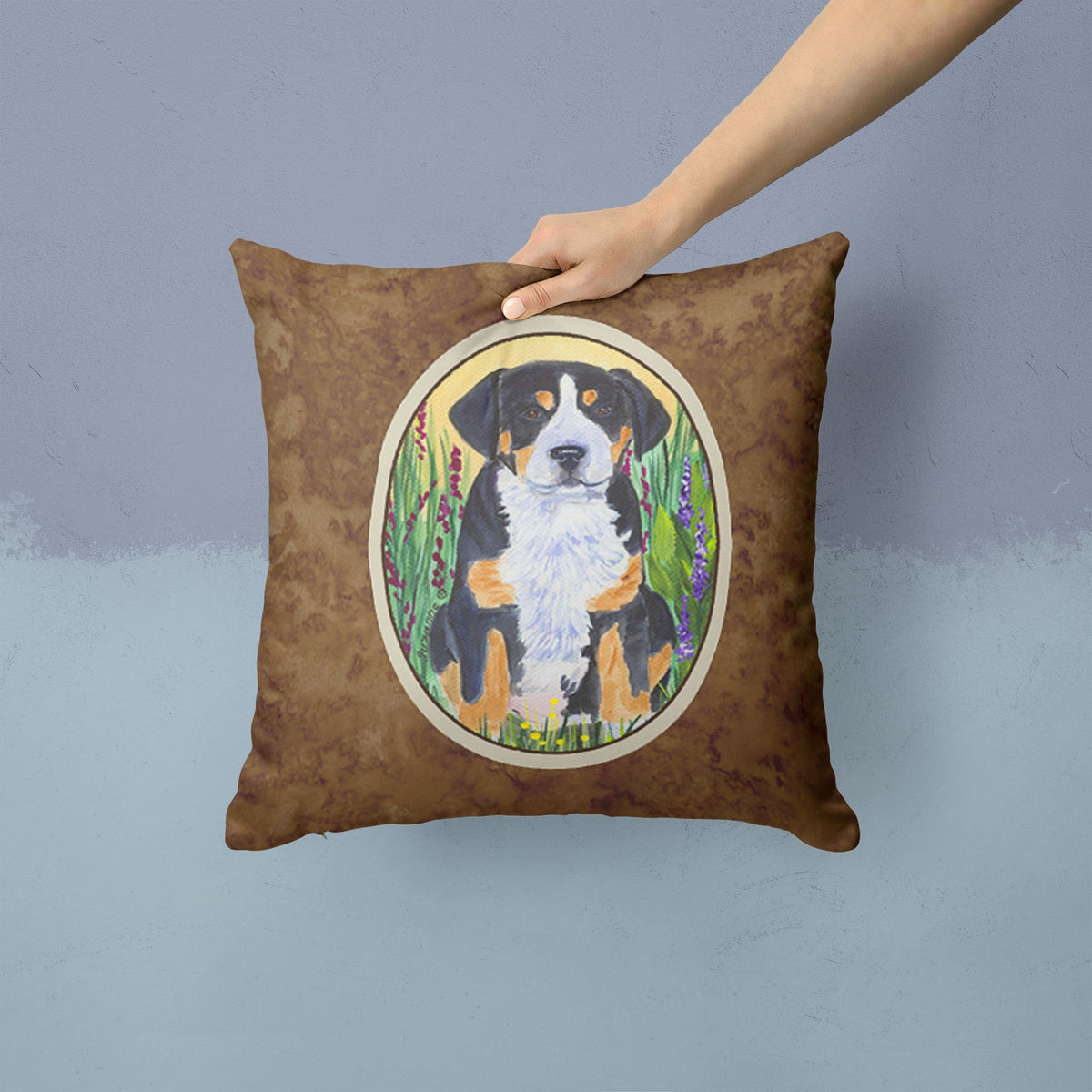 Greater Swiss Mountain Dog Decorative Throw Pillow 14x14 Indoor Outdoor Accent Cushion, Fabric Cover with Insert for Sofa, Bed, Porch & Living Room