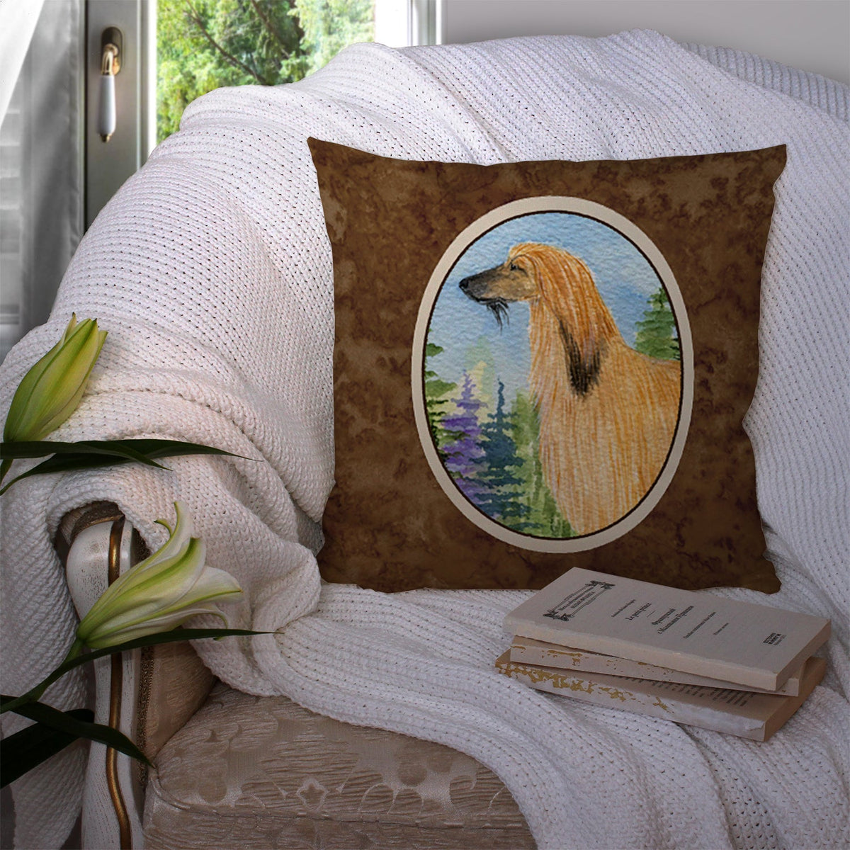 Afghan Hound Decorative Throw Pillow 14x14 Indoor Outdoor Accent Cushion, Fabric Cover with Insert for Sofa, Bed, Porch & Living Room