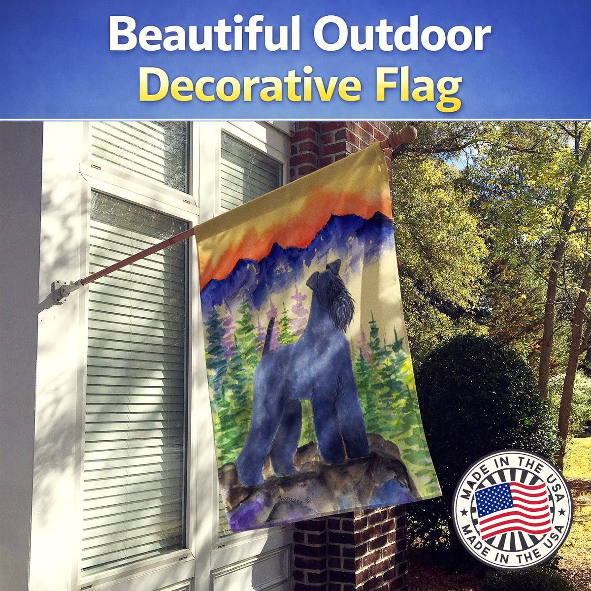 Kerry Blue Terrier House Flag 28x40 Porch Sleeve Pole Decorative Outside Yard Banner Artwork Wall Hanging, Polyester
