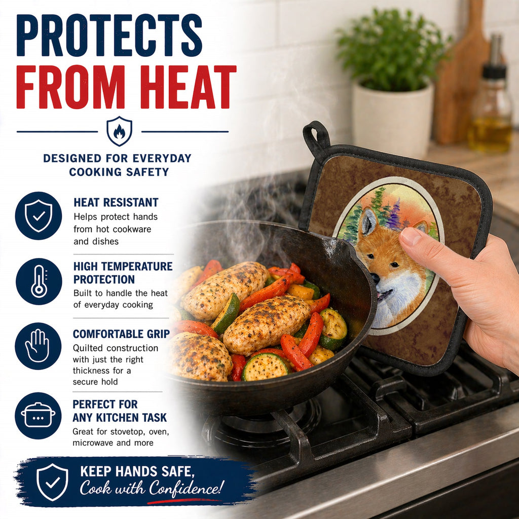 Shiba Inu Pot Holder Set of 2 Heat Resistant Quilted Hot Pads 7.5 x 7.5 Inch, Insulated Kitchen Trivets for Cooking & Baking