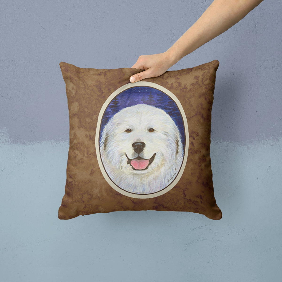 Great Pyrenees Decorative Throw Pillow 14x14 Indoor Outdoor Accent Cushion, Fabric Cover with Insert for Sofa, Bed, Porch & Living Room