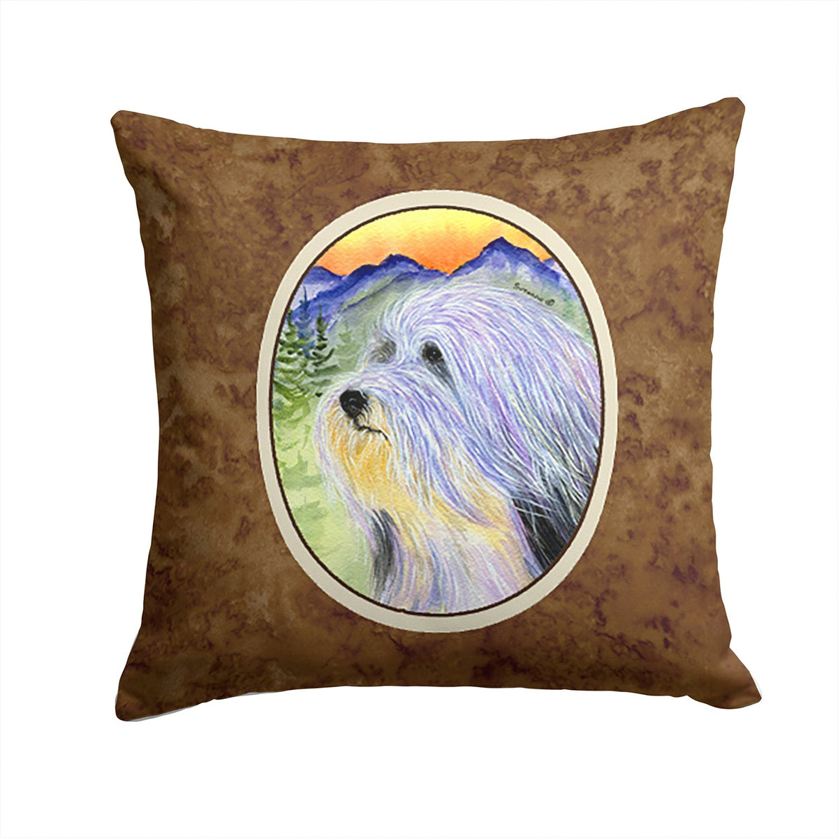 Bearded Collie Decorative Throw Pillow 14x14 Indoor Outdoor Accent Cushion, Fabric Cover with Insert for Sofa, Bed, Porch & Living Room
