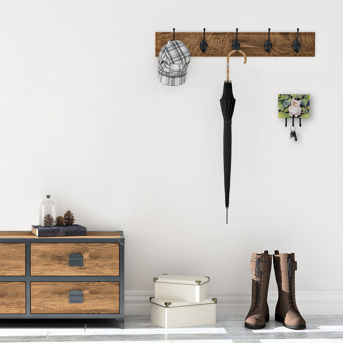 Cat - Burmese Leash or Key Holder Wall Hooks, Coat Rack Wall Mount, for Hanging Keys, Towels, Aprons, Leashes