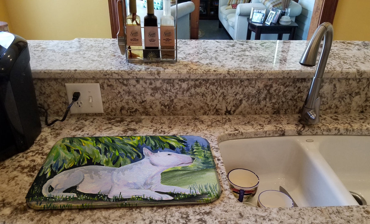 Bull Terrier Dish Drying Mat Absorbent Dish Drying Mat Pad for Kitchen Counter Dish Drainer Mat for Countertop, 14 x 21", Multicolor