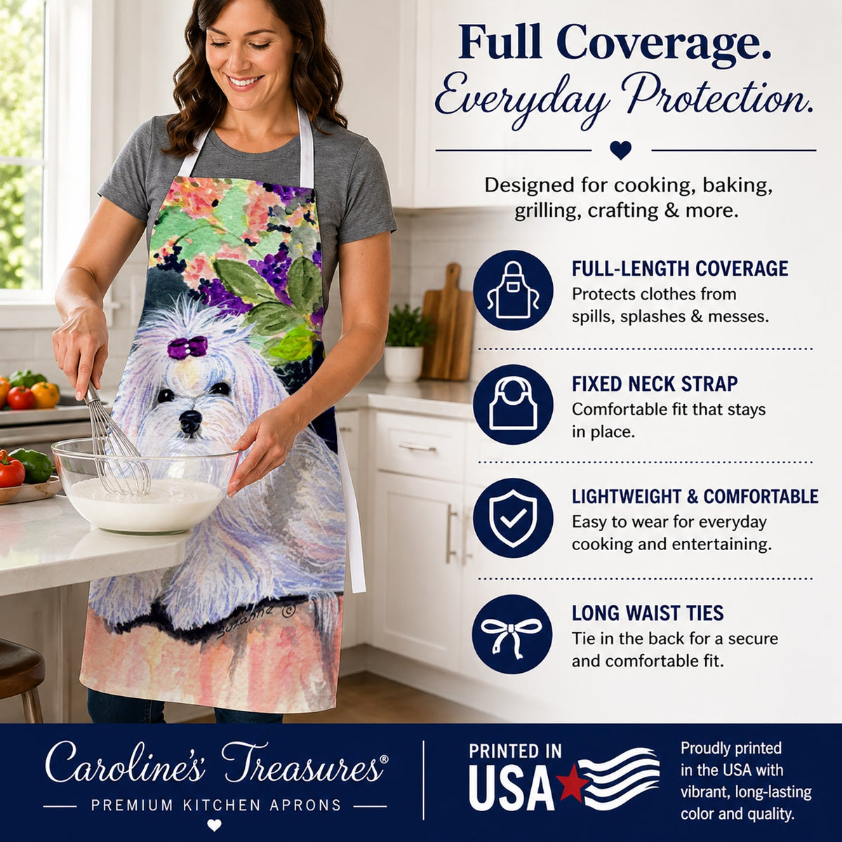 Maltese Apron Cooking Kitchen Server Baking Crafts Gardening for Adult Women Men, Unisex, Large, Multicolor