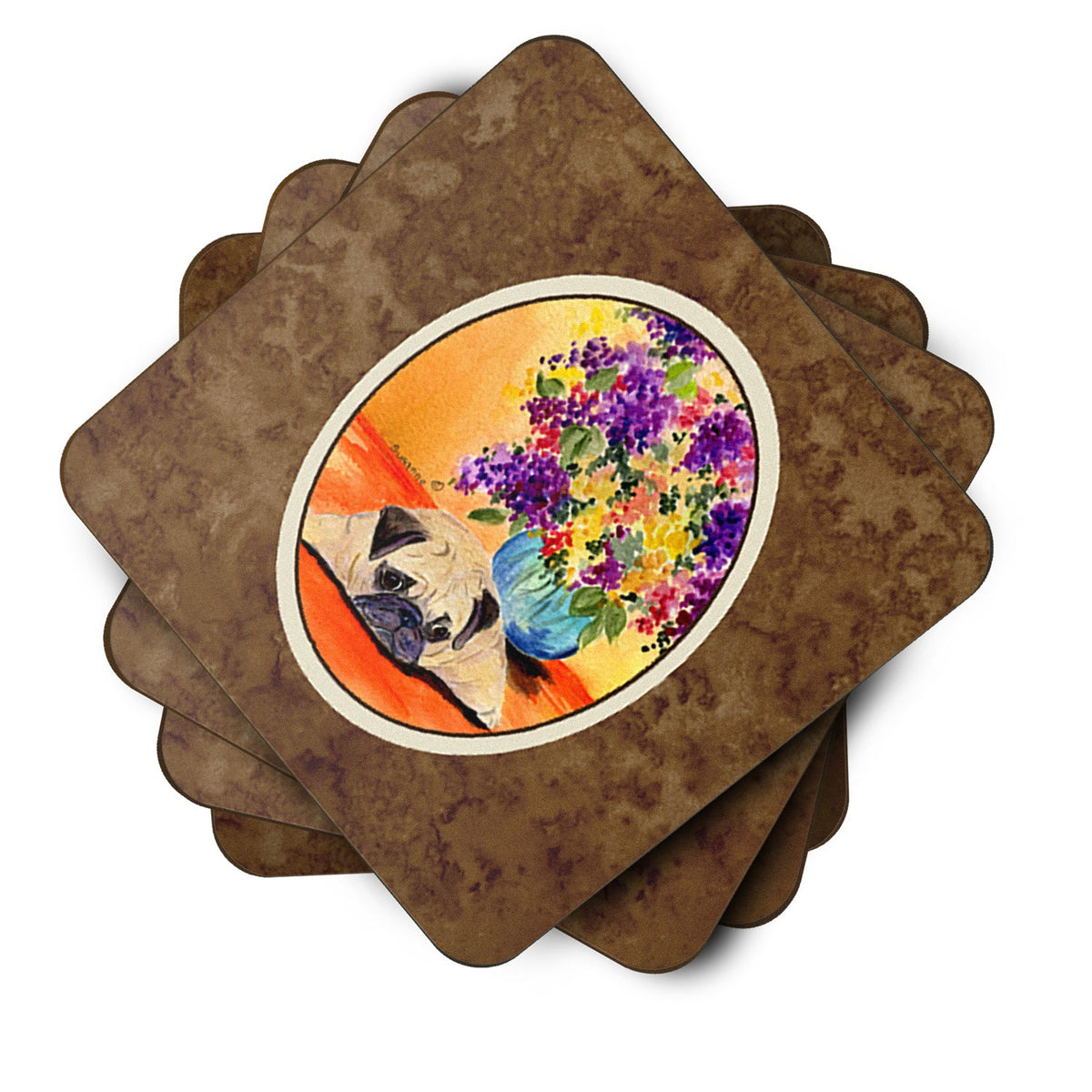 Pug Foam Coasters Set of 4 Cup Coasters for Indoor Outdoor, Tabletop Protection, Anti Slip, Mouse pad Material