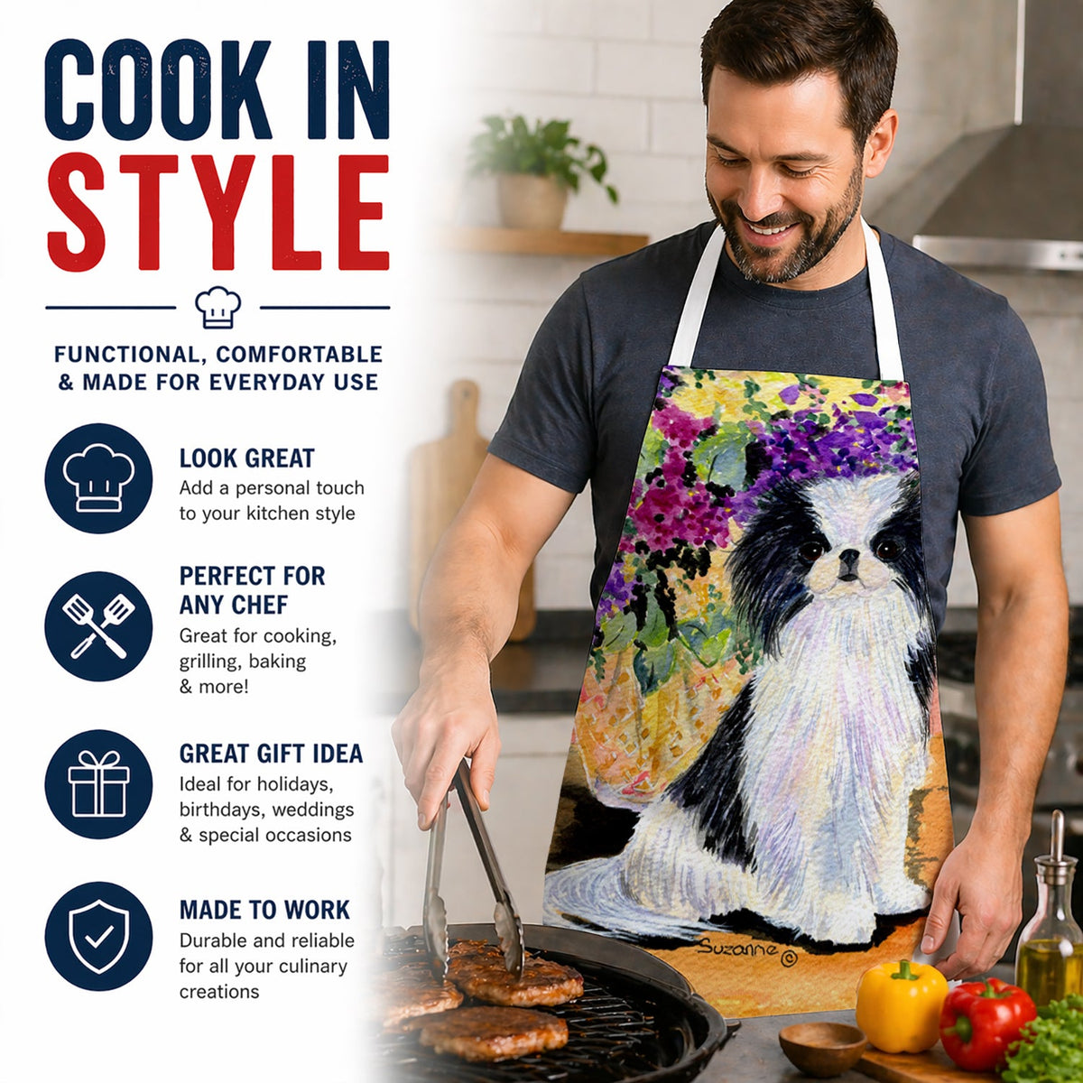 Japanese Chin Apron Cooking Kitchen Server Baking Crafts Gardening for Adult Women Men, Unisex, Large, Multicolor