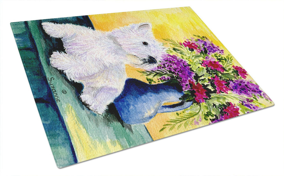 Westie Cutting Board Tempered Glass Kitchen Cutting Surface, Heat Resistant Chopping, Non-Slip Feet, Food Prep & Serving