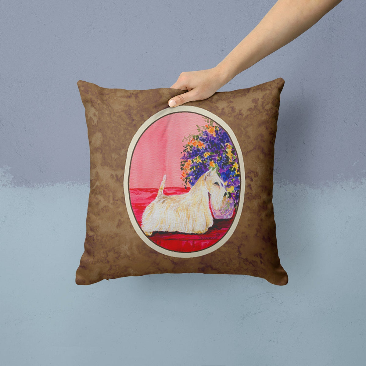 Scottish Terrier Decorative Throw Pillow 14x14 Indoor Outdoor Accent Cushion, Fabric Cover with Insert for Sofa, Bed, Porch & Living Room