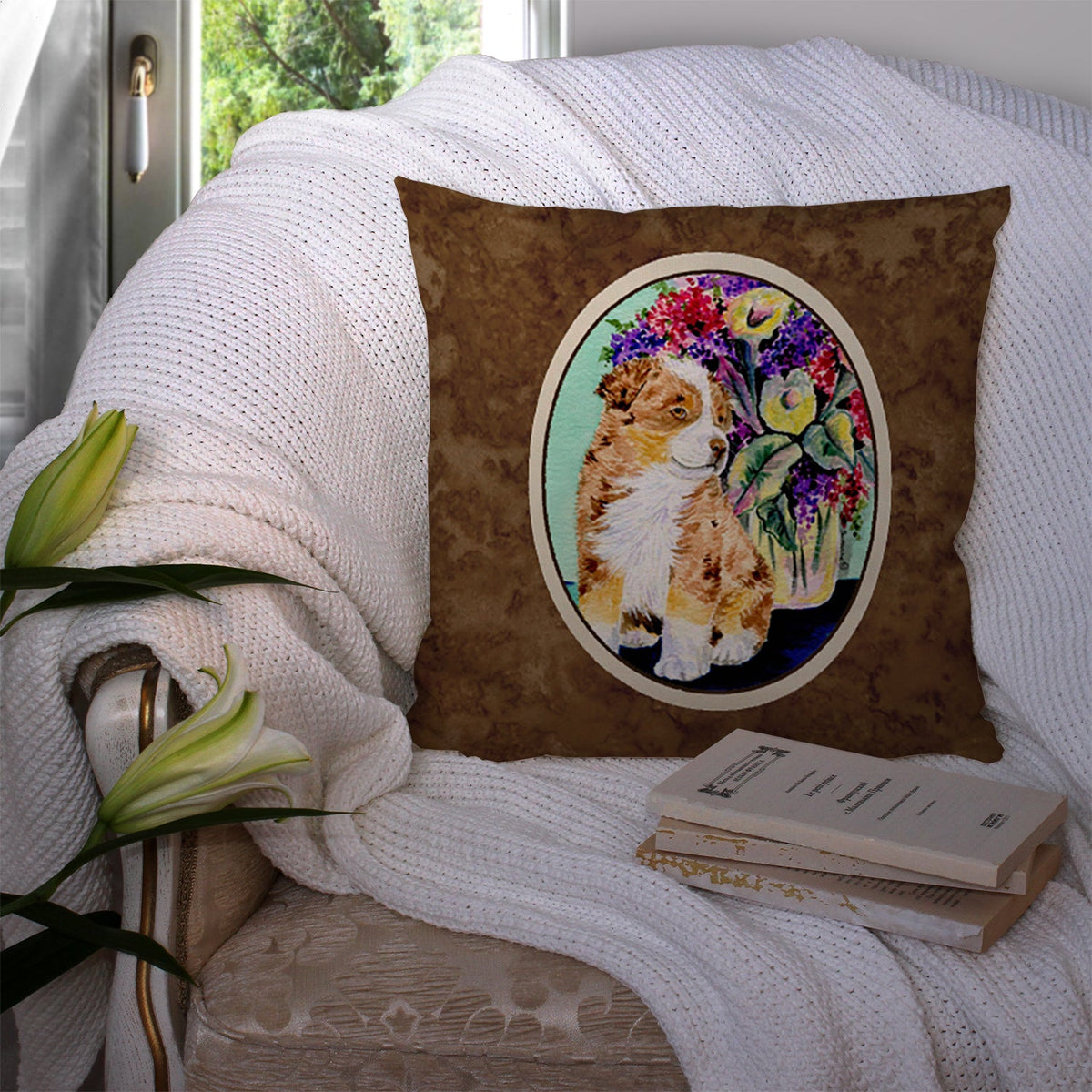 Australian Shepherd Decorative Throw Pillow 14x14 Indoor Outdoor Accent Cushion, Fabric Cover with Insert for Sofa, Bed, Porch & Living Room