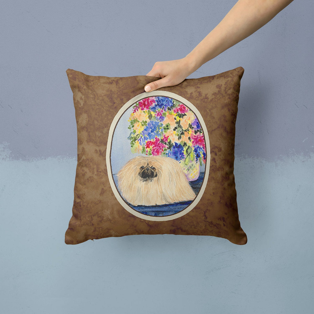 Pekingese Decorative Throw Pillow 14x14 Indoor Outdoor Accent Cushion, Fabric Cover with Insert for Sofa, Bed, Porch & Living Room