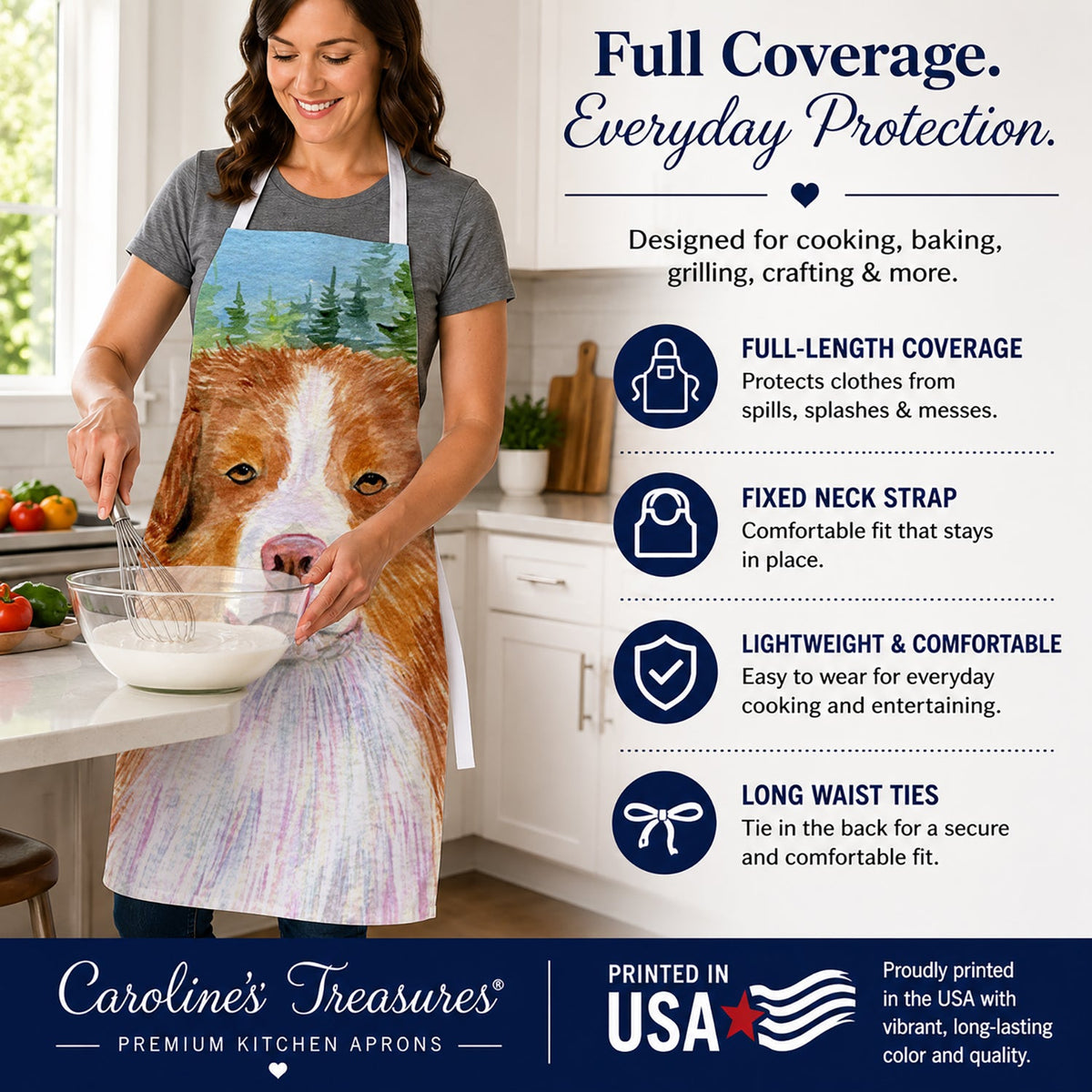 Australian Shepherd Apron Cooking Kitchen Server Baking Crafts Gardening for Adult Women Men, Unisex, Large, Multicolor