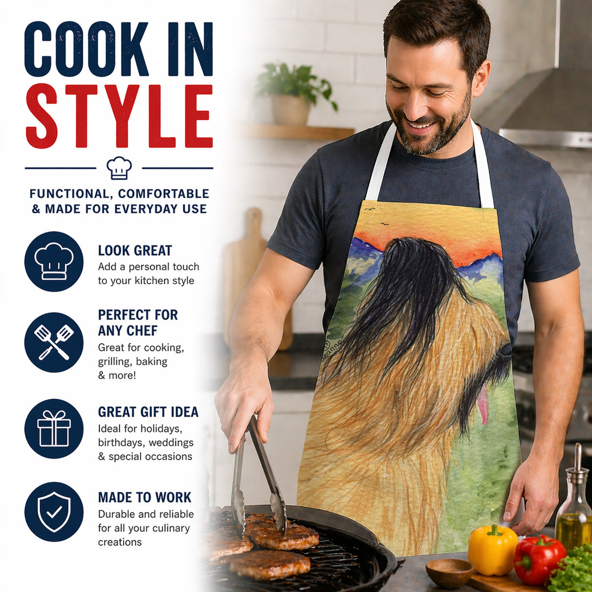 Briard Apron Cooking Kitchen Server Baking Crafts Gardening for Adult Women Men, Unisex, Large, Multicolor